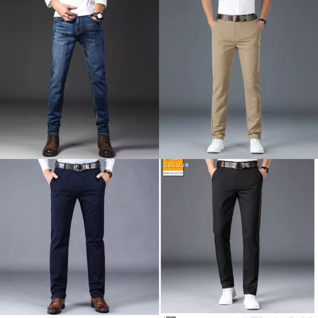 3Pcs Stock Chinos & 1Pcs Chinos Pant For Men - Black, Blue, Carton Color