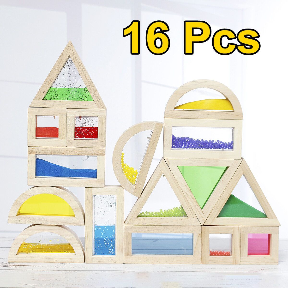 16 Pcs Wooden Sensory Building Blocks Baby Educational Toy