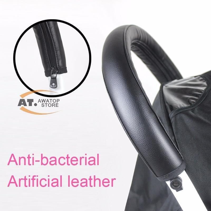 Grip Handle Leather Sleeve Cover For Babyzen YOYO Stroller Handle Zipper Leather Case Black