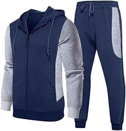 Elegant Well Tailored Up & Down Track Suit - Blue And Grey