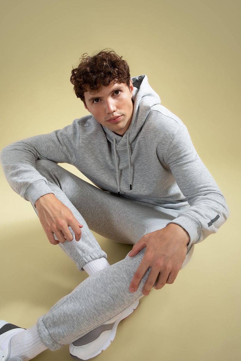 Man - Hooded Standart Fit Knitted Sweat Shirt-Grey