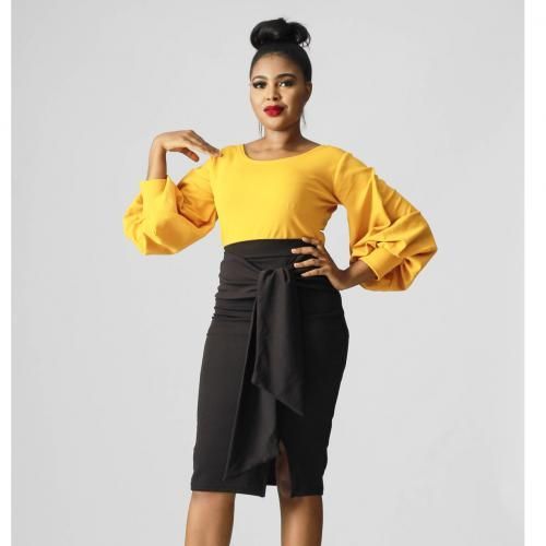 Ruth Bishop Sleeve Top And Vanessa Skirt Bundle-yellow/black