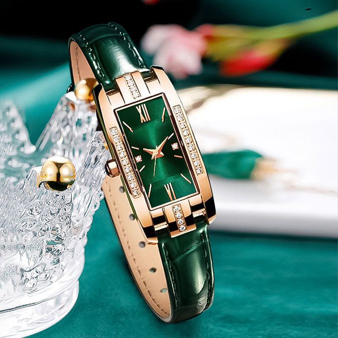 Luxury Ladies Watch Leather Strap Ladies Quartz Watch - Green