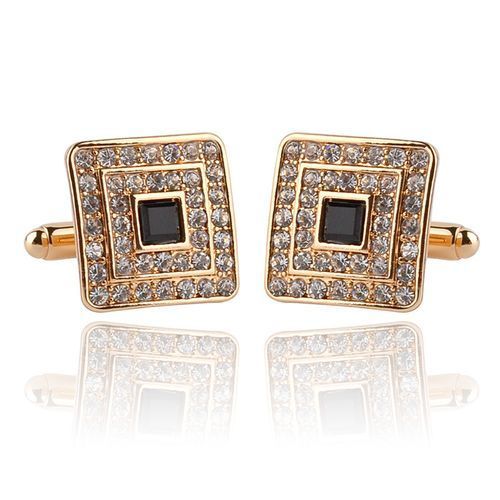 100% Quality Luxury Gold Plated Men Cufflinks With Black Crystal