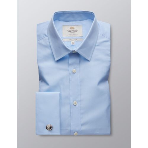 Men's Formal Blue Poplin Slim Fit Shirt - Double Cuff