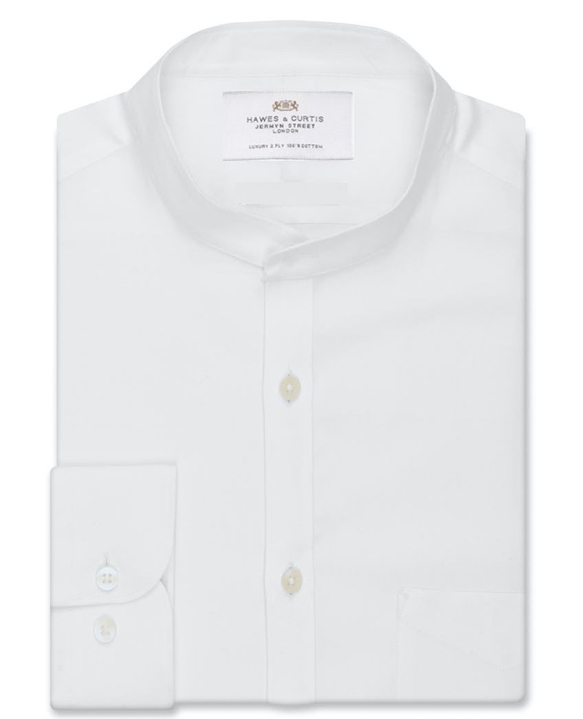 Men's White Poplin Slim Fit Collarless Shirt - Single Cuff