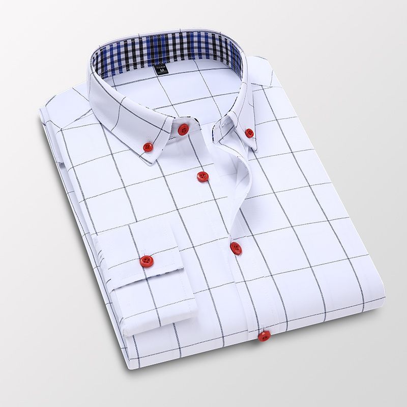 M-5XL Men's Business Formal Wear Office Shirt Plaid Casual Wear White