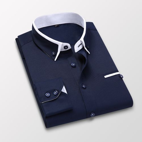 Men Long Dress Shirts High Quality Business Shirt For Men Blue