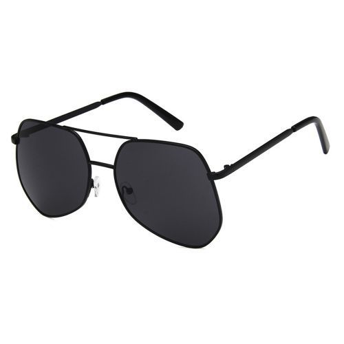 Metal Black Big Frame Sunglasses Polygonal Reflective Grey Lens