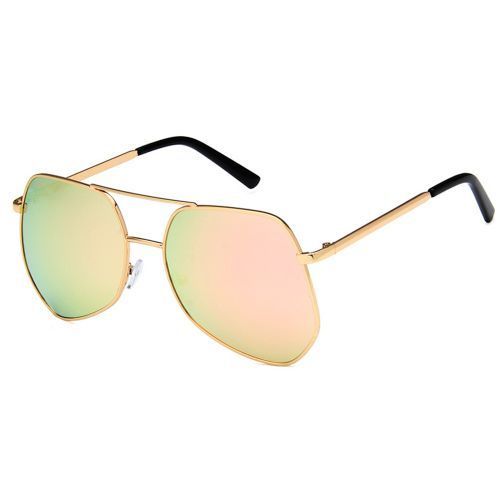 Metal Silver Big Frame Sunglasses Polygonal Reflective Pink Silver Lens