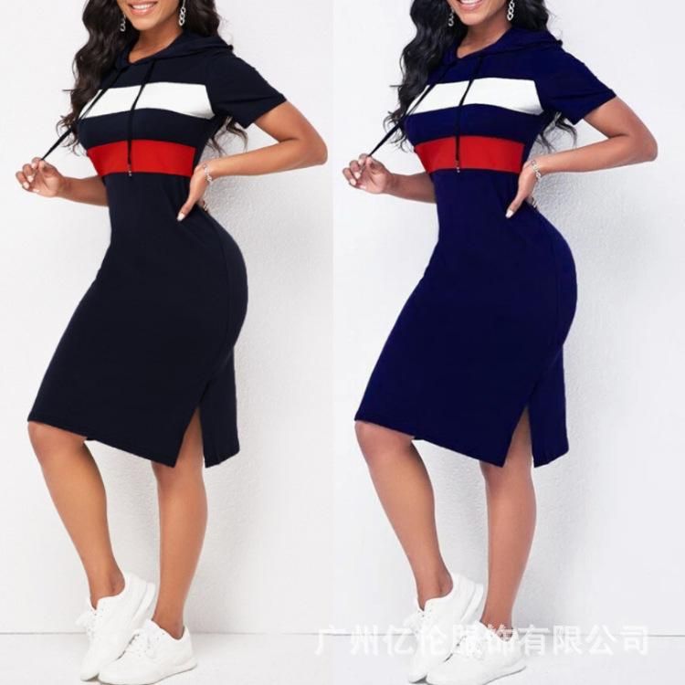 Women's summer new patchwork mid length slim casual dress