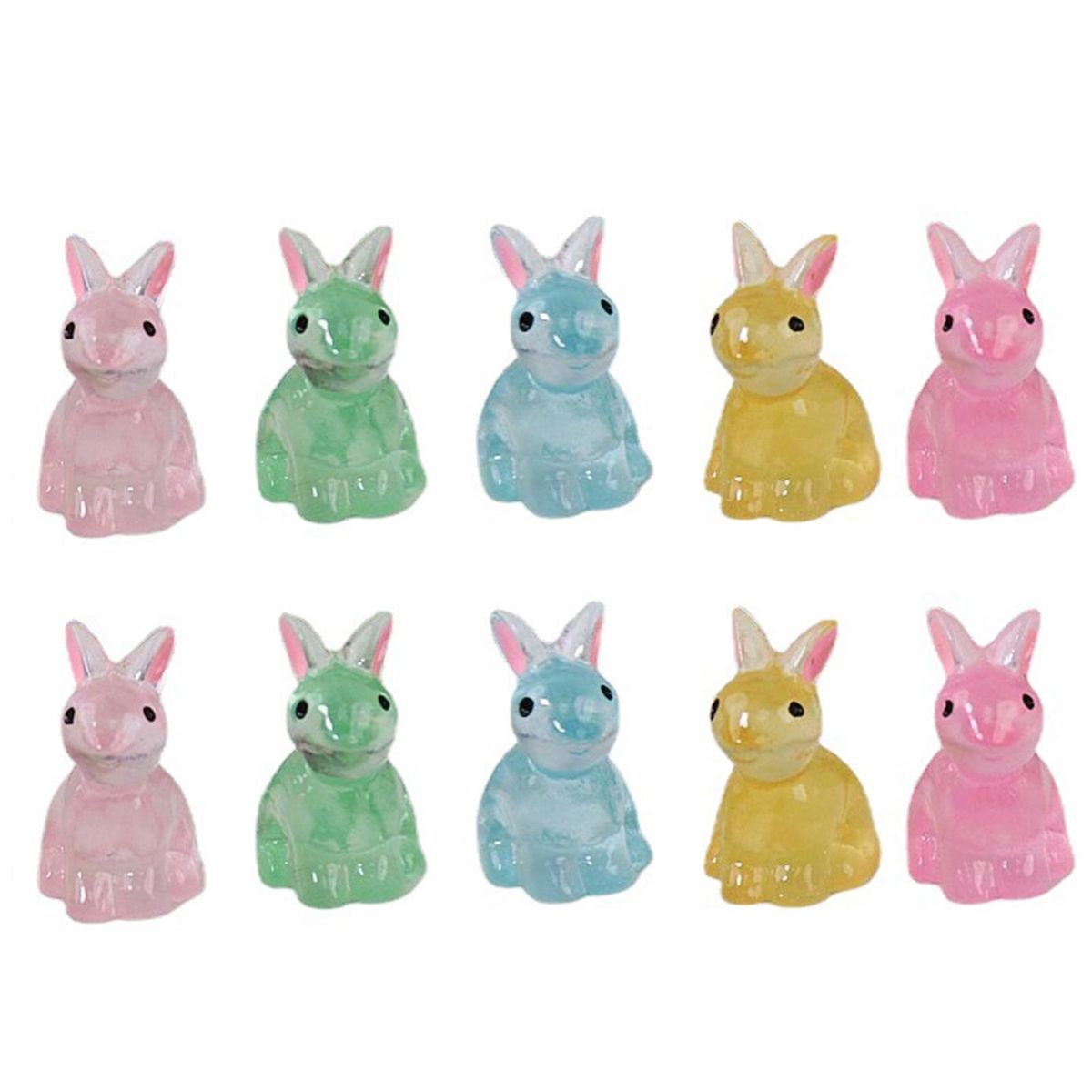 10Pcs Rabbit Statue Models Dollhouse Figurine Micro Landscape Resin Ornaments Mix Color