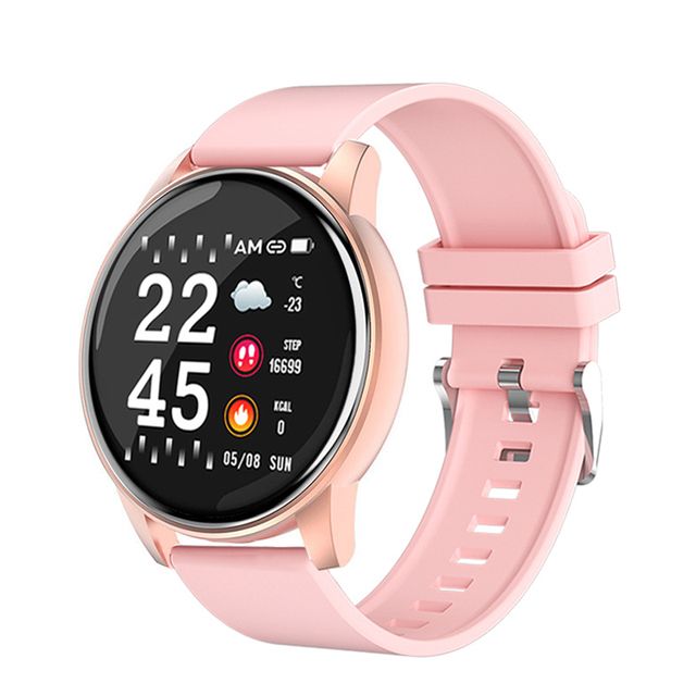 Smart Watch Women Men Blood Pressure Heart Rate Fitness Tracker Watch Sport Round Smartwatch Smart Clock For Android IOS(#Pink Silica)