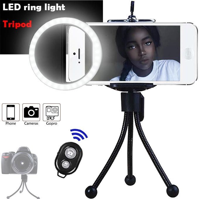 Mini Flexible Tripod Portable Lightweight Shape Smartphone Holder Table+ LED Ring Lights