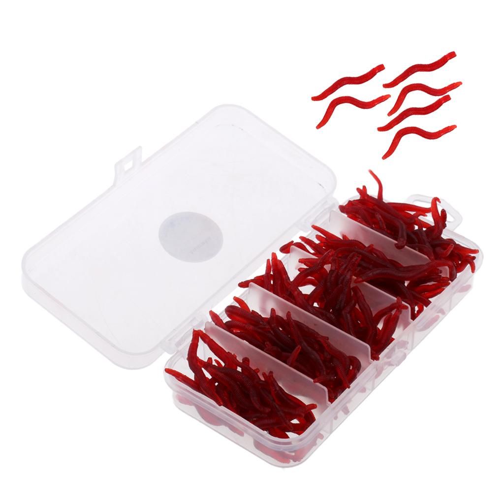 150Pcs Soft   Bait Worm  Hooks Baits Red
