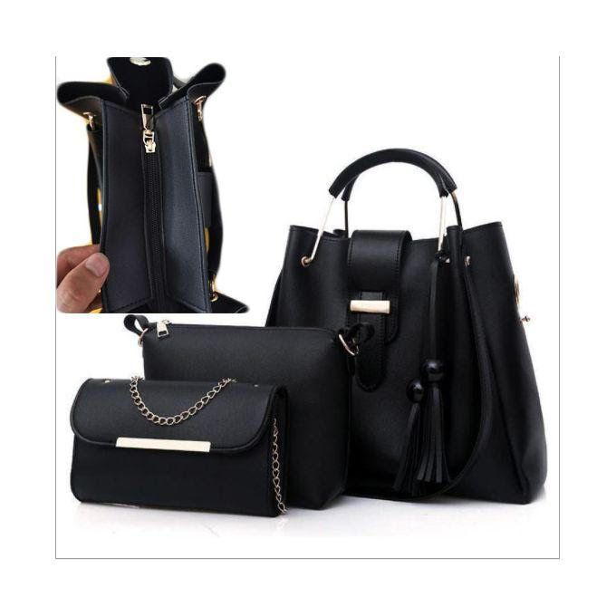 3in1 Office  Leather Ladies  Handbag-Black