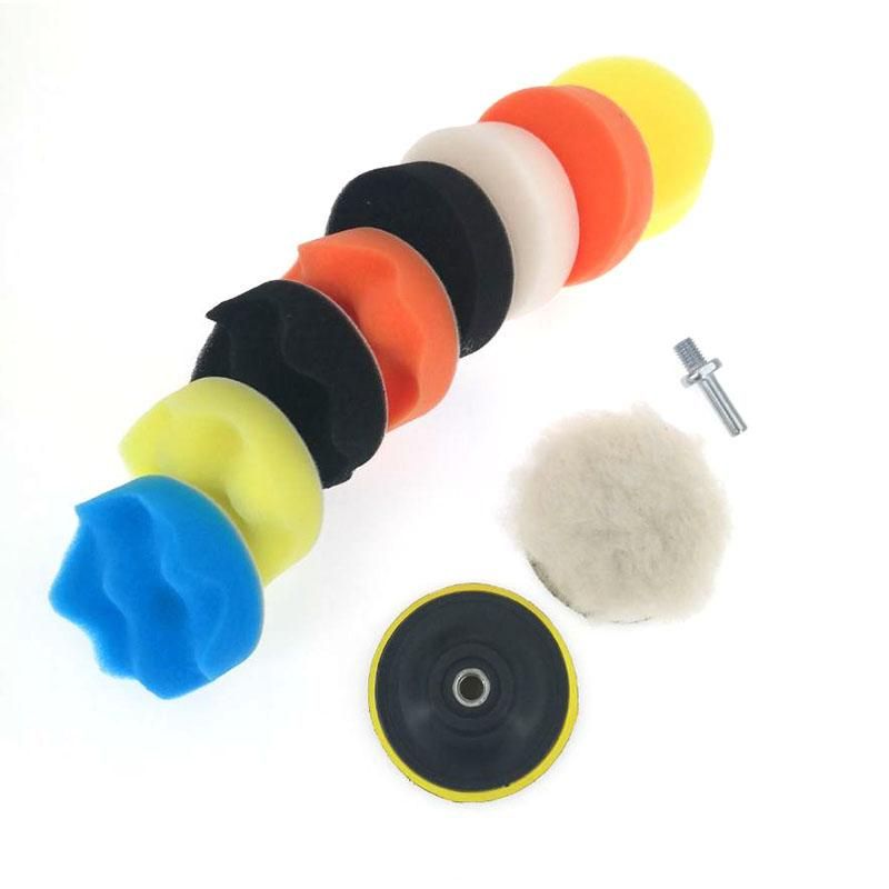 11Pcs Car Polishing Kit Self-Adhesive Buffing Waxing Sponge Wool Wheel Polish Pad for Car Polisher Drill Adapter Detail Cleaning