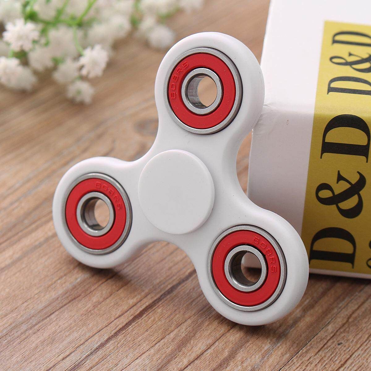 Hand Spinner Tri Fidget Ceramic Ball Desk Toy Gyro Spinner EDC Stocking Stuffer Kids Adult White+Red Multicolor