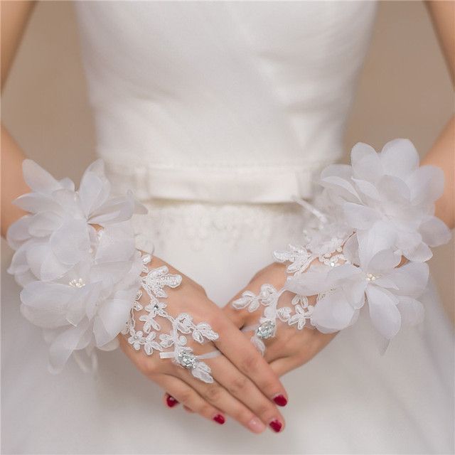 Red Beige Bridal Gloves Wedding Gloves Short Design Flower