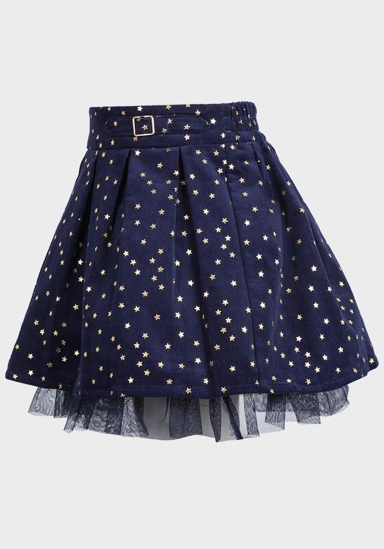 Girls Shimmering Dotted Net Underlay Skirt - Blue