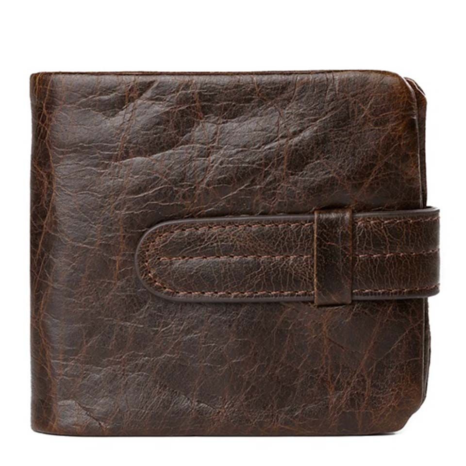 Genuine Leather Wallet Men Soft Skin Coin Pocket Purse Long Female Purse Trendy Retro High Capacity Zipper Men's Wallet 003B Color Short JIE