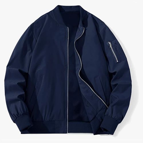 Dark Blue Bomber Jacket With Zips