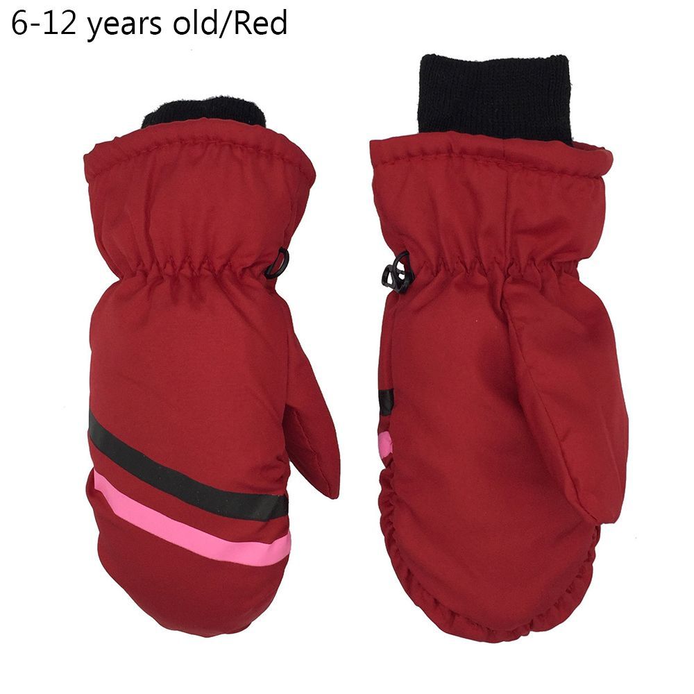 (Red)Children Winter Snow Warm Gloves Boy Girls Ski Snowboard Windproof Waterproof Thicken Mitten Kids Keep Warm Non-slip Gloves