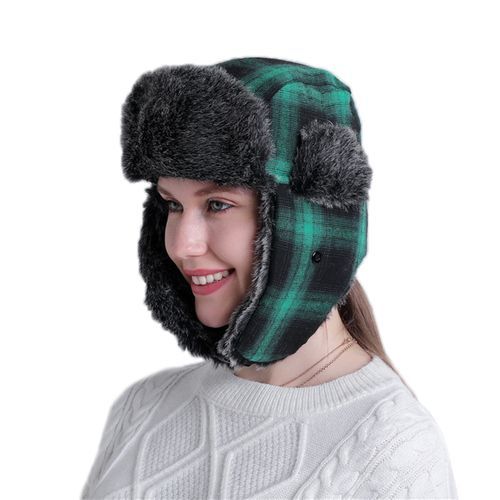 Unisex Ear Warmer Thick Winter Lei Feng Lattice Plaid-Green