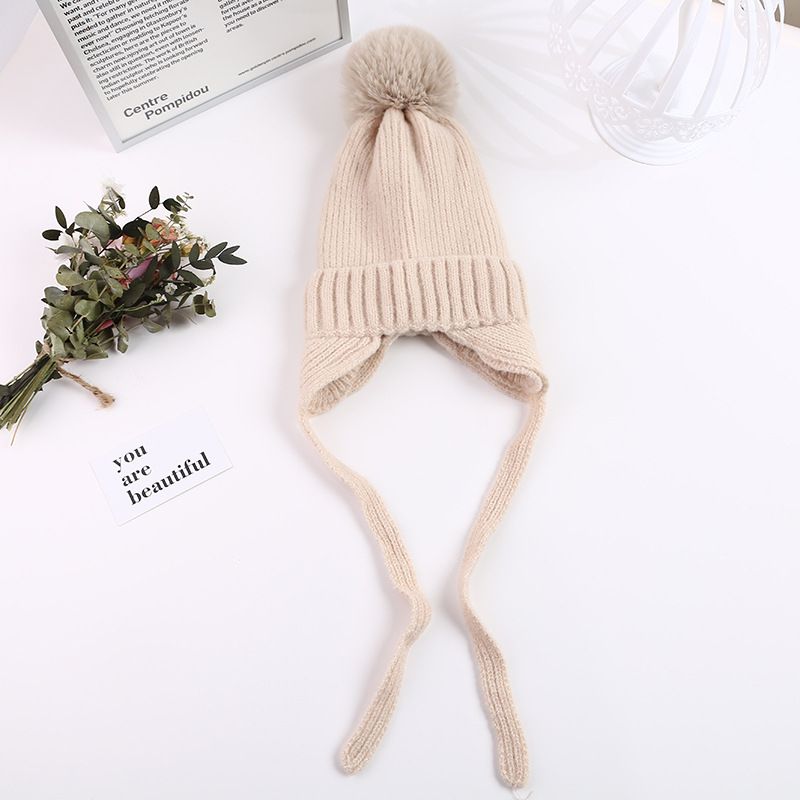(a3)2021 Cute Baby Bonnet Hat Warm Knitted Kids Girl Boy Autumn Winter Hat Solid Color Lacing  XXA