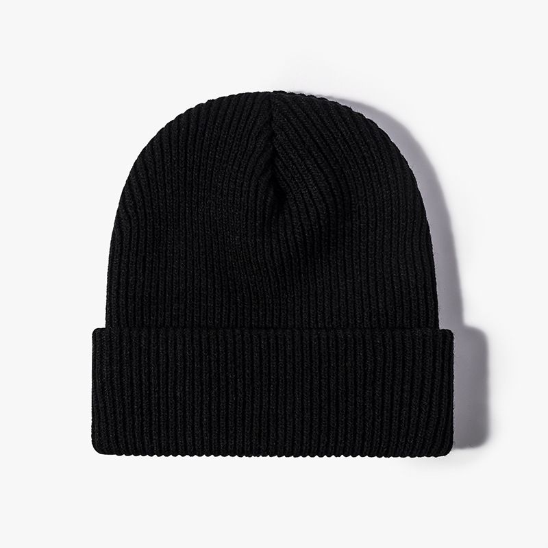 (balck)Unisex Solid Color Simple Winter Knitted Hat Women Men Pinstripe Couple Beanie Warmer R XXA