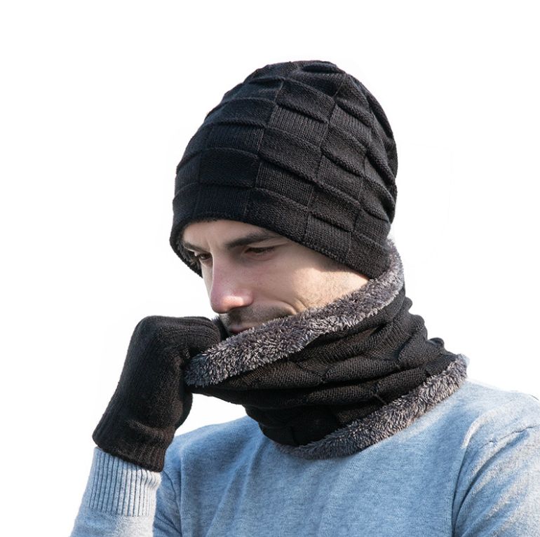 (Three Piece Set)New Glove Neck Suit Solid Winter Warm Beanies Hats Scarf For Mens Soft Warm B XXA