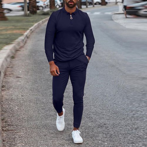 Fall Gym Sport Wear Two Piece Custom Logo Jogger Pant Sets Fashion Mens Tracksuit(#Navy Blue)