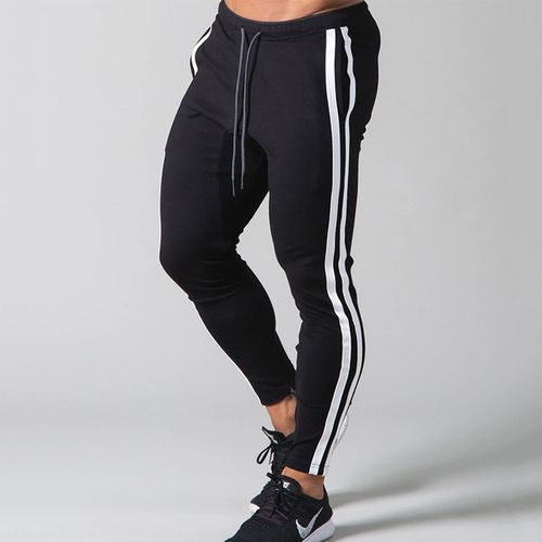 Mens Joggers Running Pants Sportswear Jogging Pants Men Fitness Training Sweatpants Striped Gym Sport Pants Men Workout Trousers(#Black)