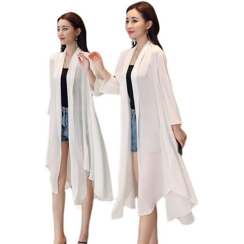 Women Clothing Female Summer Thin Section Long Sun Protection Clothing Long Sleeve Shawl Chiffon Cardigan Trend Coat B19