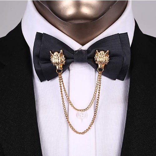 Men's Adjustable Golden Metal Wolf Head Bowtie