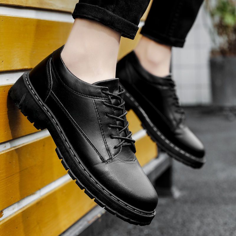 Versatile Casual Shoes Black Men's Heightened Leather Shoes