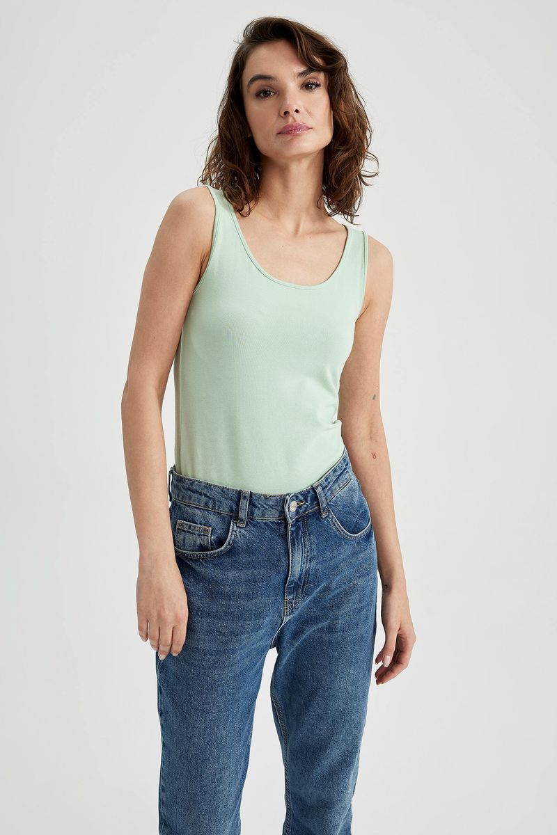 Woman Slim Fit Crew Neck Knitted Athlete - Turquoise