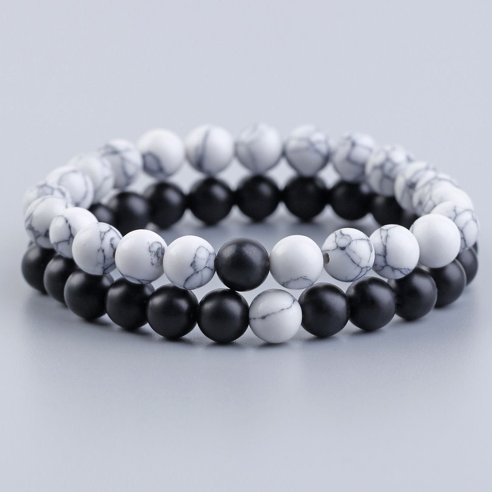 Black And White 2 In 1 Couple Sunset Matt Bead Bracelet.