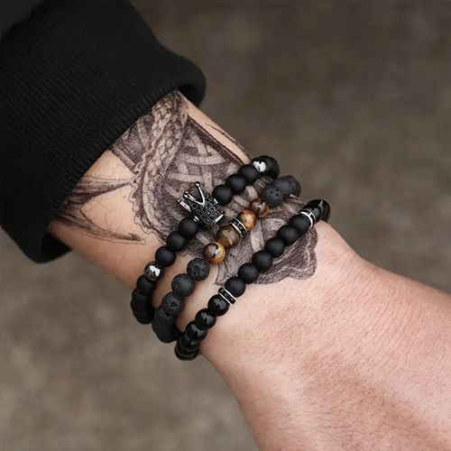 Obsidian Bead Wristband Wealth And Good Luck Bracelet Crown