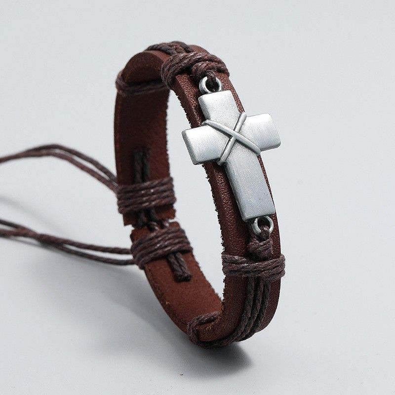 Vintage Handwoven Leather Cross Bracelet
