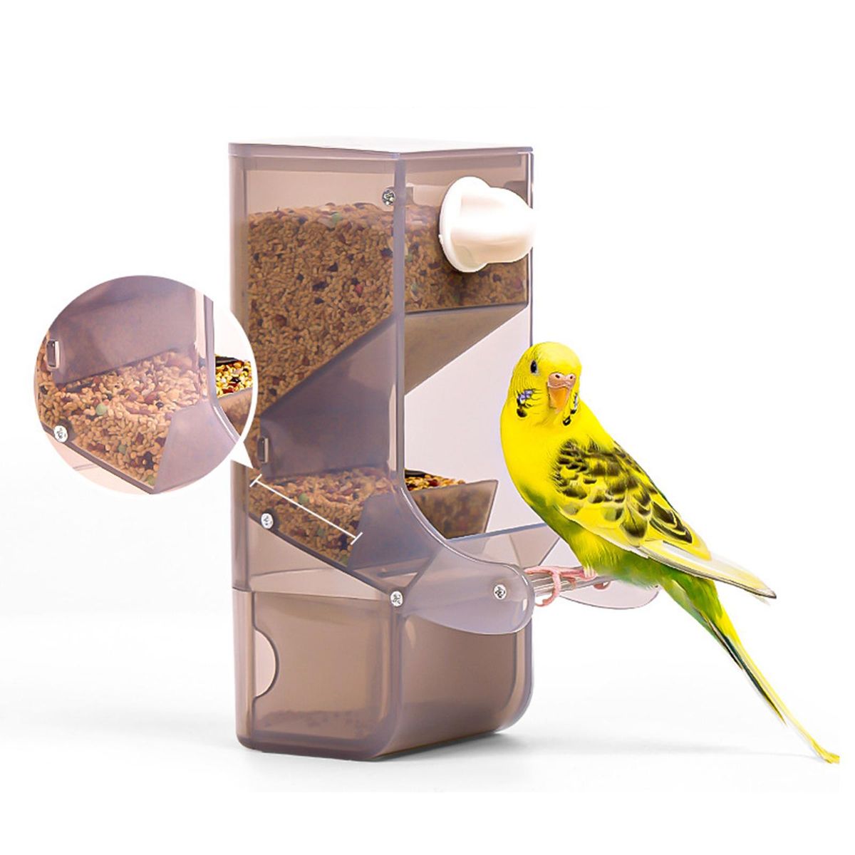 Bird Feeder Transparent No-Mess Parrot Feeder Cage Accessories Gray