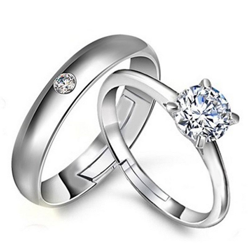 2 Pieces/Set Zircon Couple Engagement Wedding Adjustable Rings