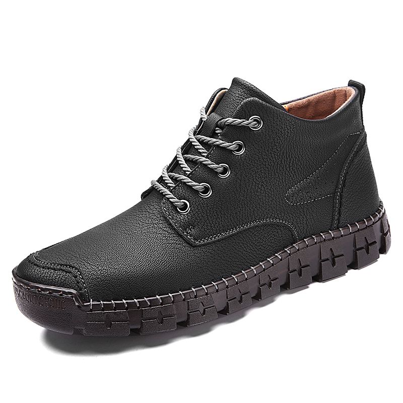 Mens Casual Chelsea Leather Trekking Ankle Boots Shoes-Black