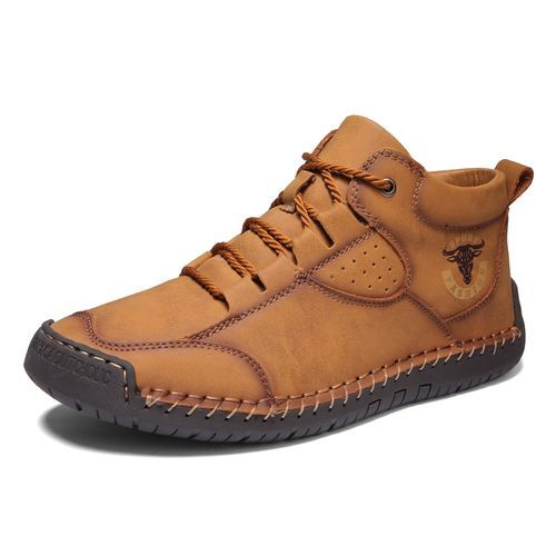 Men's Casual Climbing Hiking Leather Ankle Boots Shoes-Brown