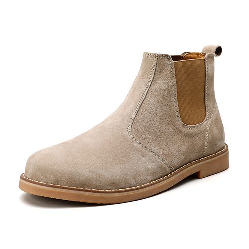 Mens Casual Leather Trekking Martin Ankle Boots Shoes-Beige