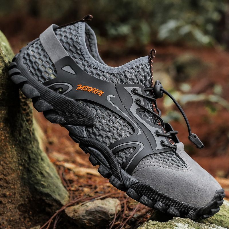 Mens Mountain Trekking Shoes Big Size 39-50 Summer Mesh Breathable Men Hiking Shoes Outdoor Man Sneakers Male Quick-dry Water Shoes Grey