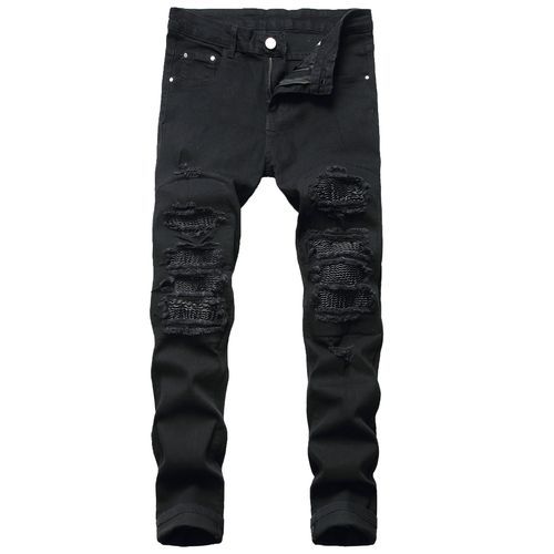 Men's Fashion Slim Stretch High Street Ripped Jeans For Men-Black