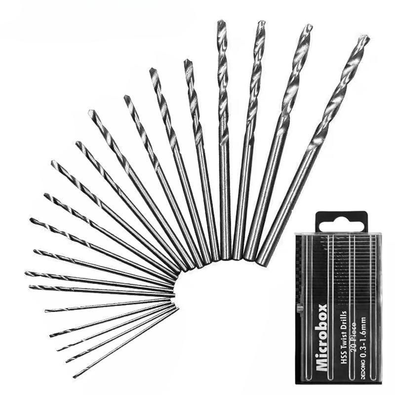 1Pack(20PCS) 0.3mm-1.6mm Twist Drill Bit Set Mini High Speed Steel