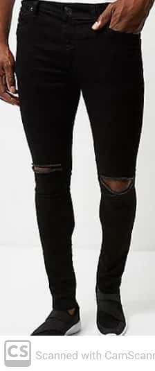 Men Stretch Riped Penciled Jeans For Men - Black