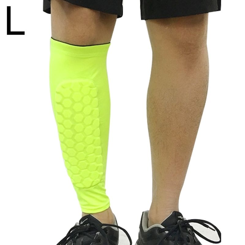 Football Anti-collision Leggings Outdoor Basketball Riding Mountaineering Ankle Protect Calf Socks Gear Protecter(Fluorescent Green Size: L)